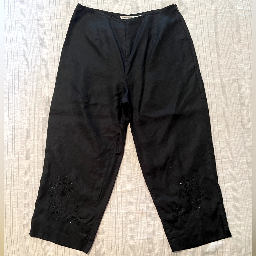 Samantha Love Black Crop Linen Pants w/Sequins Sz 14